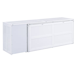 English Elm Queen Space-Saving Murphy Bed with Rotating Desk and Built-In Shelves, Solid Wood Cabinet Design, 600lb Capacity White GX000340AAK