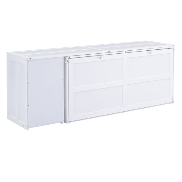 English Elm Queen Space-Saving Murphy Bed with Rotating Desk and Built-In Shelves, Solid Wood Cabinet Design, 600lb Capacity White GX000340AAK