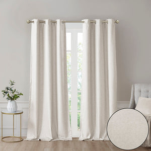 English Elm Tonal SunSmart Como Faux Silk Total Blackout Curtain Panels Pair with Thermal Foam‑Back, Grommet Top Ivory 6.59 L x 16.14 W x 6.69 H B03599833