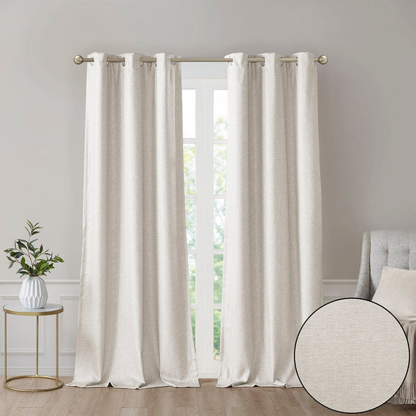 English Elm Tonal SunSmart Como Faux Silk Total Blackout Curtain Panels Pair with Thermal Foam‑Back, Grommet Top Ivory 6.59 L x 16.14 W x 6.69 H B03599833