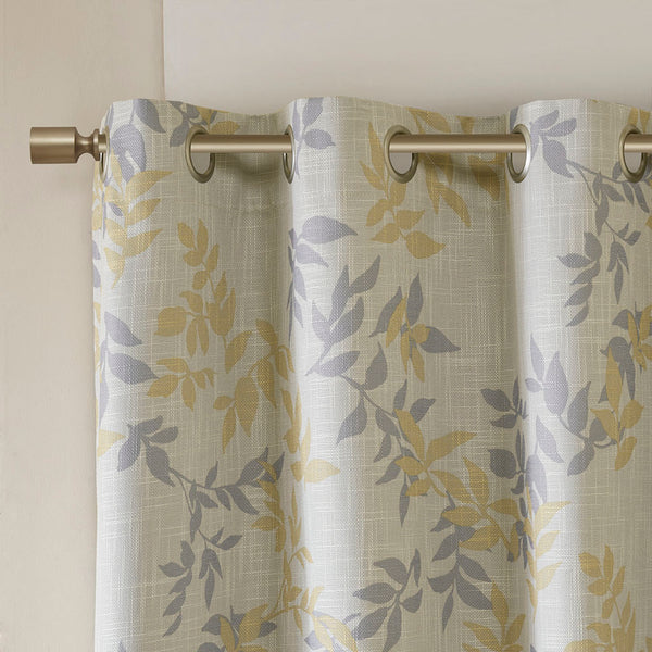 English Elm Printed Botanical Blackout Curtain Panel — SunSmart Julie textured polyester slub with noise-reducing foamback for energy savings and privacy, silver grommet top, 50x95" Yellow 3.05 L x 10.24 W x 8.66 H B03599780