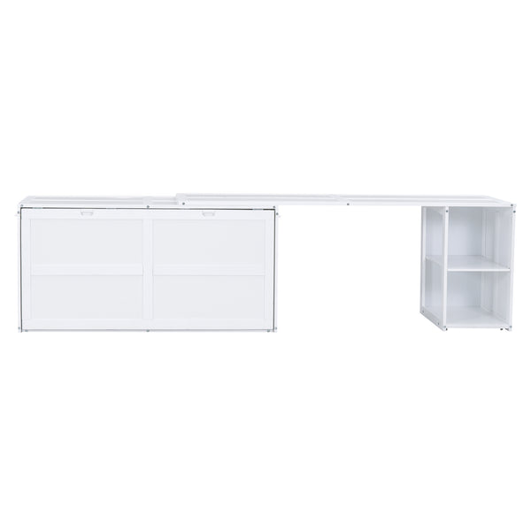 English Elm Queen Space-Saving Murphy Bed with Rotating Desk and Built-In Shelves, Solid Wood Cabinet Design, 600lb Capacity White GX000340AAK