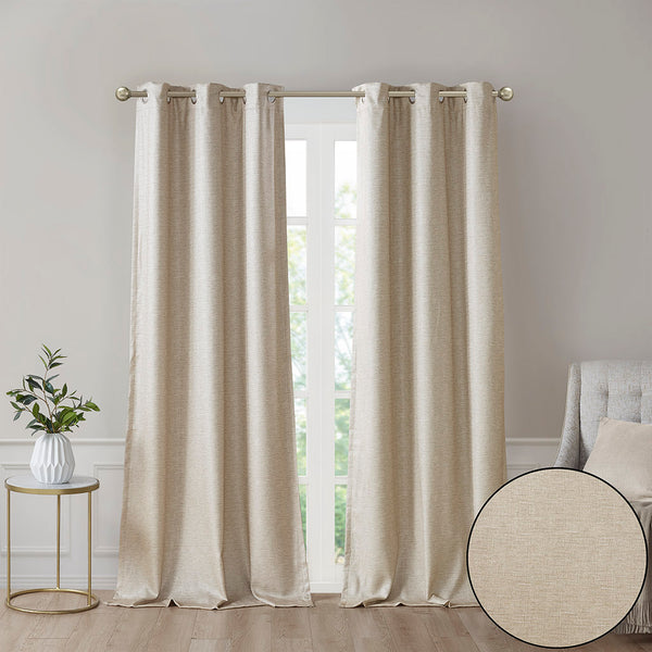 English Elm Tonal SunSmart Como Faux Silk Total Blackout Curtain Panel Pair with Thermal Foamback and Grommets taupe 6.59 L x 16.14 W x 7.48 H B03599836