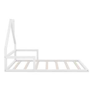 English Elm Full Full Size Wood Floor Bed with Charming House Headboard, Sleek Pine/MDF Design for Cozy Bedrooms White WF304146AAK