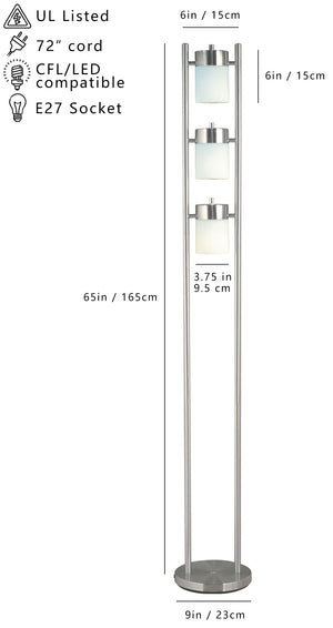 English Elm 65"H 3-White-Head Adjustable Floor Lamp with Frosted Shades, Triple Rotary Switches, Modern Accent B080107023