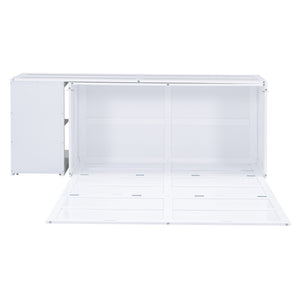 English Elm Queen Space-Saving Murphy Bed with Rotating Desk and Built-In Shelves, Solid Wood Cabinet Design, 600lb Capacity White GX000340AAK