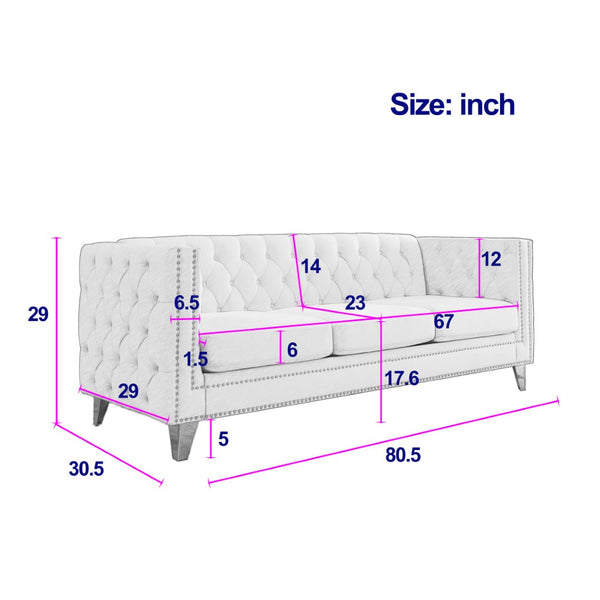English Elm {contact Us for 3d Modeling} Grey Velvet Chesterfield Sofa Tufted Button Arms Copper Nailhead Beige W834S00568
