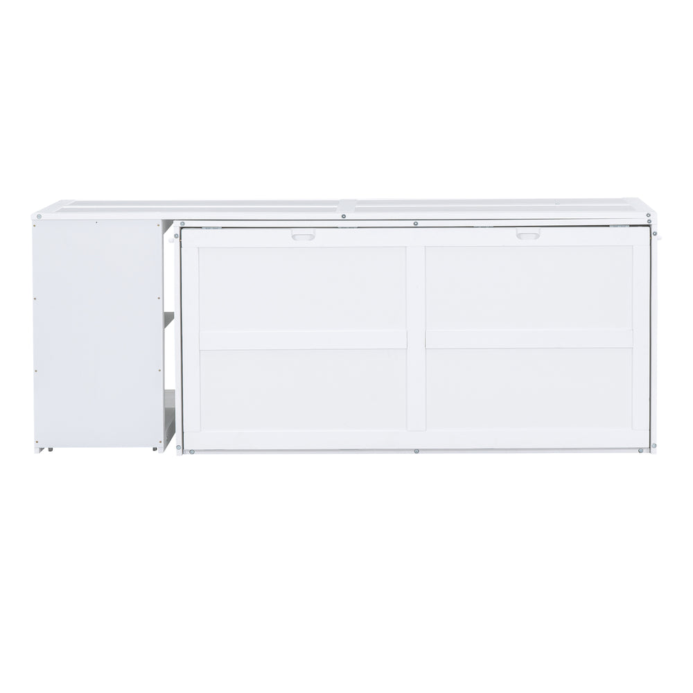 English Elm Queen Space-Saving Murphy Bed with Rotating Desk and Built-In Shelves, Solid Wood Cabinet Design, 600lb Capacity White GX000340AAK