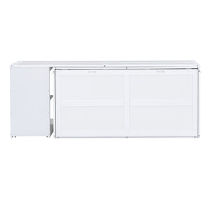 English Elm Queen Space-Saving Murphy Bed with Rotating Desk and Built-In Shelves, Solid Wood Cabinet Design, 600lb Capacity White GX000340AAK