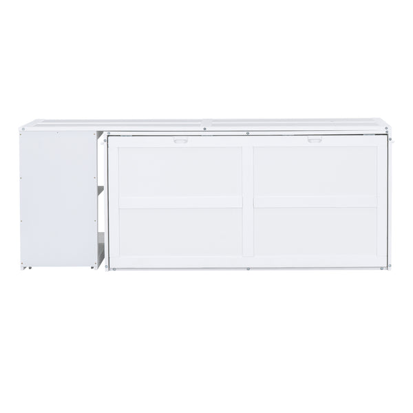 English Elm Queen Space-Saving Murphy Bed with Rotating Desk and Built-In Shelves, Solid Wood Cabinet Design, 600lb Capacity White GX000340AAK