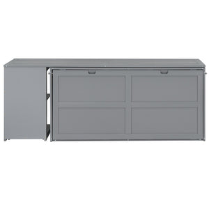 English Elm Queen Space-Saving Murphy Bed with Rotating Desk and Built-In Shelves, Solid Wood Cabinet Design, 600lb Capacity Gray GX000340AAE