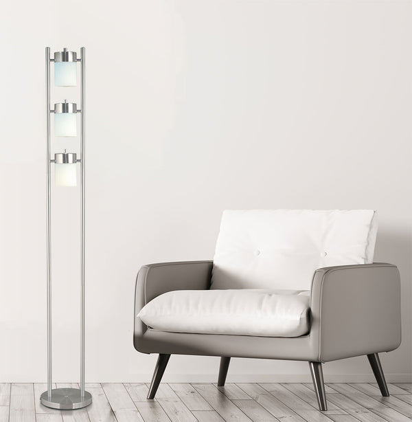 English Elm 65"H 3-White-Head Adjustable Floor Lamp with Frosted Shades, Triple Rotary Switches, Modern Accent B080107023