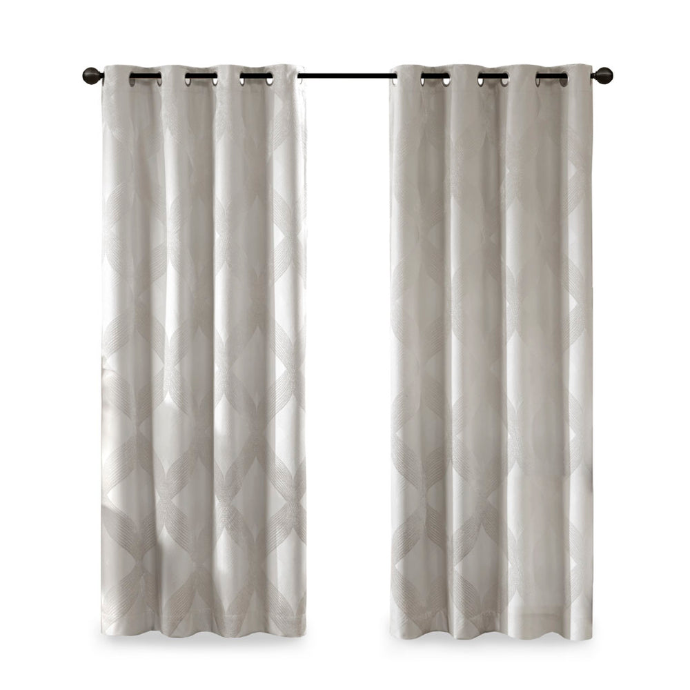 English Elm Ogee Knitted Jacquard Total Blackout Curtain Panel - Elegant Ivory Sheen, 100% Light Blocking & Noise Reduction B03599792