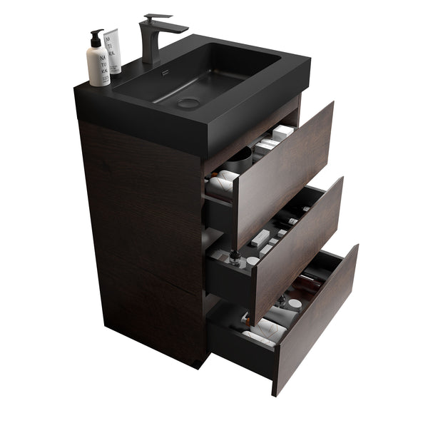 English Elm Alice 24" Walnut Bathroom Vanity With Black Sink – Stylish Storage Solution For Modern Spaces W1865S00039