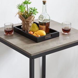 English Elm Bar Table Set with 2 Bar Stools PU Cushioned Backrests Space-Saving Vintage Woodgrain Top Enduring Stability and Comfort Grey W1162104644