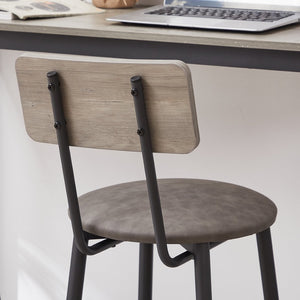 English Elm Round Bar Table Set with Two Pu Leather Stools Steel Frame Kitchen Pub Dining Grey W1162101846