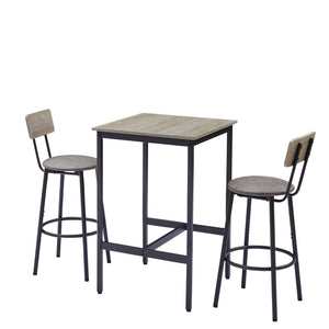English Elm Bar Table Set with 2 Bar Stools PU Cushioned Backrests Space-Saving Vintage Woodgrain Top Enduring Stability and Comfort Grey W1162104644