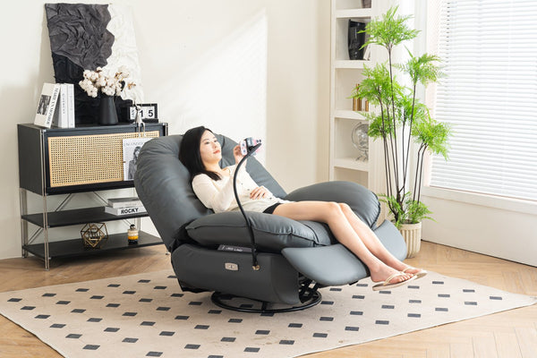 English Elm Power Recliner 270° Swivel Glider with Bluetooth Speakers, USB Charger, Phone Holder & Snack Storage DARK GREY W1752106963