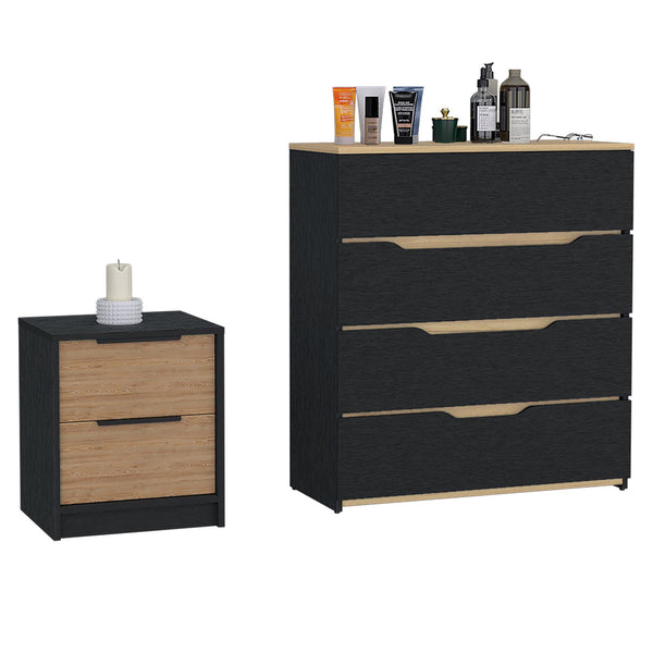 English Elm 2-Piece Elegant Bedroom Set With Nightstand & Dresser In Wenge, Pine, And Light Oak Finish B062S00223