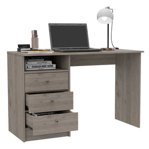 English Elm Providence Light Gray 3-Drawer Writing Desk with Open Shelf, Slim Modern Design for Small Spaces B062S00216
