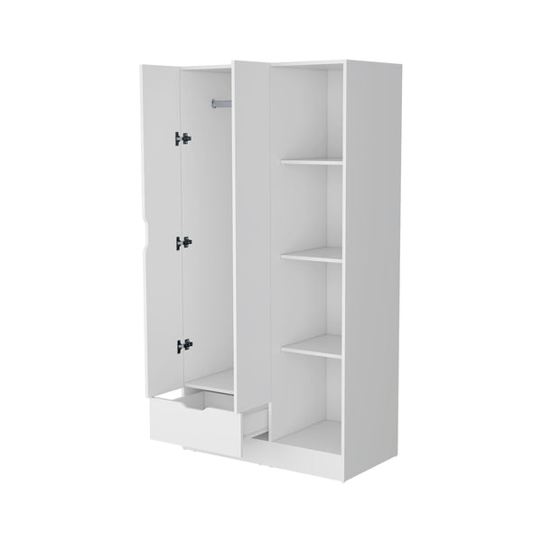 English Elm Cimarron Elegant 2-Door White Armoire with Drawer, 4 Shelves & Hanging Rod for Compact Spaces B062S00244