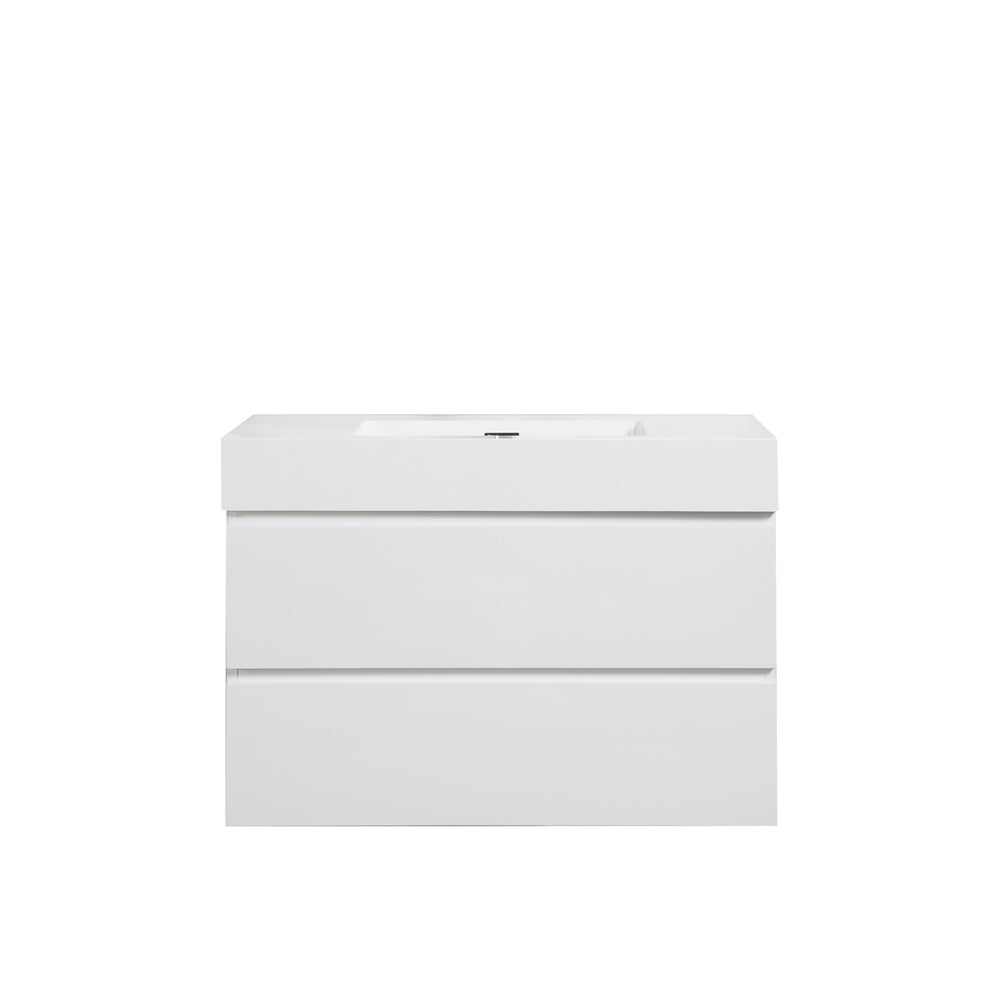 English Elm BB02-36-101, Glossy White Integrated Basin Solid Surface with Overflow — Sleek Modern Bathroom Luxury W1865P321775