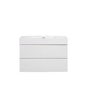 English Elm BB02-60-101, Glossy White Integrated Basin solid surface with overflow, seamless modern bathroom luxury W1865P405816