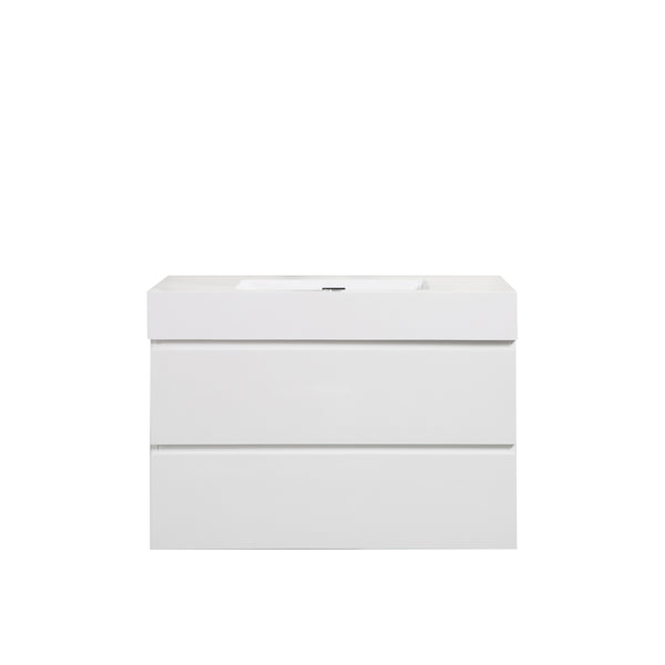 English Elm BB02-60-101, Glossy White Integrated Basin solid surface with overflow, seamless modern bathroom luxury W1865P405816