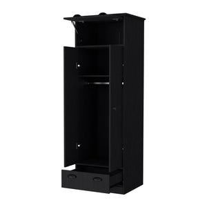 English Elm Double Double Door Armoire Wenge with 1 Drawer, Hanging Rod & Hidden Top Compartment for Small Spaces B062S00240