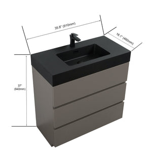 English Elm Alice 36" Gray Bathroom Vanity With Black Sink Basin, Stylish Storage Solution For Modern Spaces W1865S00030