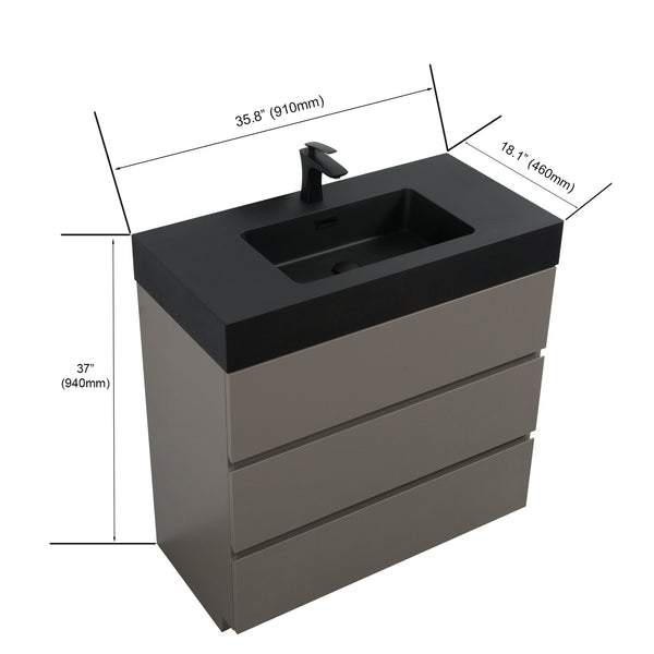 English Elm Alice 36" Gray Bathroom Vanity With Black Sink Basin, Stylish Storage Solution For Modern Spaces W1865S00030