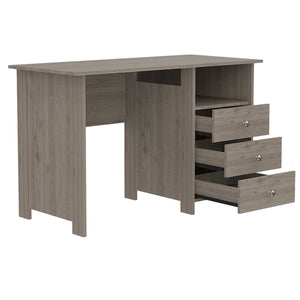 English Elm Edgewater 3-Drawer Writing Desk with Open Compartment, Light Gray Finish — Spacious Surface & Storage for Organized Home Office Tasks B062111632