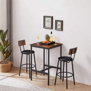 English Elm Bar Table Set with 2 Bar Stools PU Cushioned Backrests Space-Saving Vintage Woodgrain Top Enduring Stability and Comfort Rustic Brown W1162104643