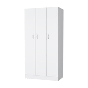 English Elm Augusta 3-Door Wardrobe White with Hanging Rod, 4 Shelves & 2 Drawers — Compact Stylish Storage Solution B062S00246