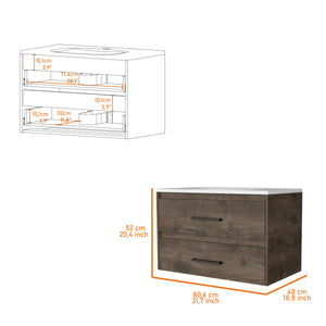 English Elm Lafayette Wall-Mounted Bathroom Vanity 2-Drawer Dark Brown & White, Space-Saving Storage Solution B062S00243