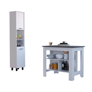 English Elm Marston 2-Piece Kitchen Set with Island & Pantry Cabinet, White & Onyx, Spacious Countertops and Ample Storage B062S00238