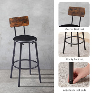 English Elm Round Bar Table Set with Two Pu Leather Stools Steel Frame Kitchen Pub Dining Rustic Brown W1162101847