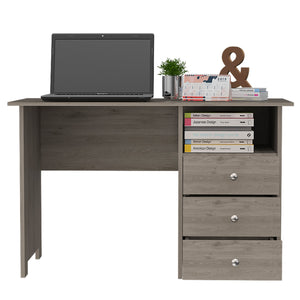 English Elm Edgewater 3-Drawer Writing Desk with Open Compartment, Light Gray Finish — Spacious Surface & Storage for Organized Home Office Tasks B062111632