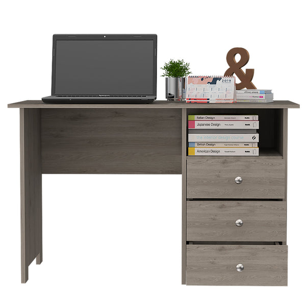 English Elm Edgewater 3-Drawer Writing Desk with Open Compartment, Light Gray Finish — Spacious Surface & Storage for Organized Home Office Tasks B062111632
