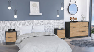 English Elm 3-Piece Bedroom Set: Stylish Wenge & Pine Dresser With Two Nightstands For Organized Living Space B062S00220