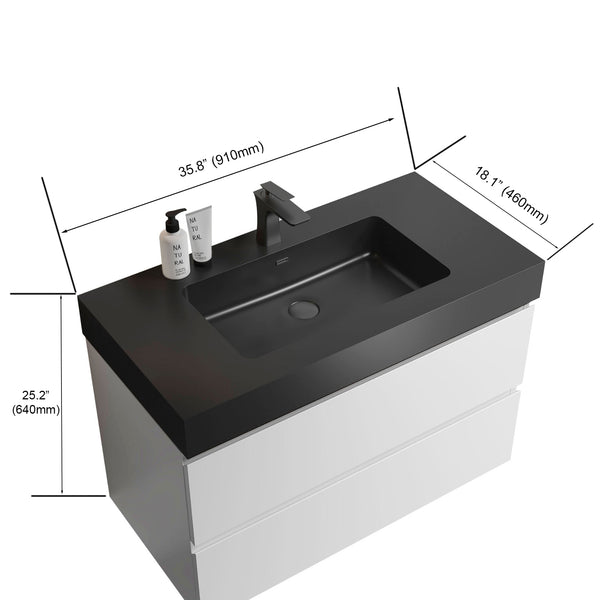 English Elm Alice 36" Modern Wall-Mounted Bathroom Vanity With Black Sink, Large Storage, Pre-Assembled Design W1865S00024