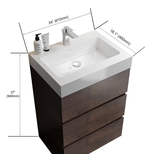 English Elm Alice 24" Walnut Bathroom Vanity With One-Piece Sink, Ample Storage & Soft-Close Drawers, Eco-Friendly W1865S00019