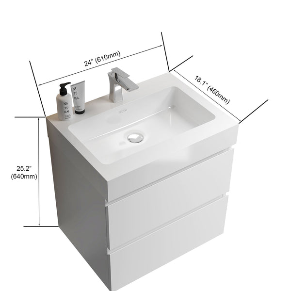 English Elm BB02-24-101, Glossy White Integrated Basin with Overflow — Seamless Solid Surface Design for Luxury Baths W1865P321777