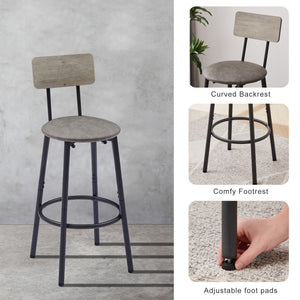 English Elm Bar Table Set with 2 Bar Stools PU Cushioned Backrests Space-Saving Vintage Woodgrain Top Enduring Stability and Comfort Grey W1162104644