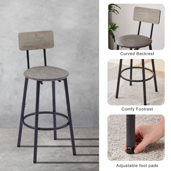 English Elm Bar Table Set with 2 Bar Stools PU Cushioned Backrests Space-Saving Vintage Woodgrain Top Enduring Stability and Comfort Grey W1162104644