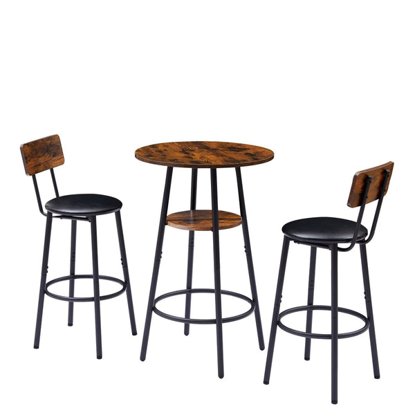 English Elm Round Bar Table Set with Two Pu Leather Stools Steel Frame Kitchen Pub Dining Rustic Brown W1162101847