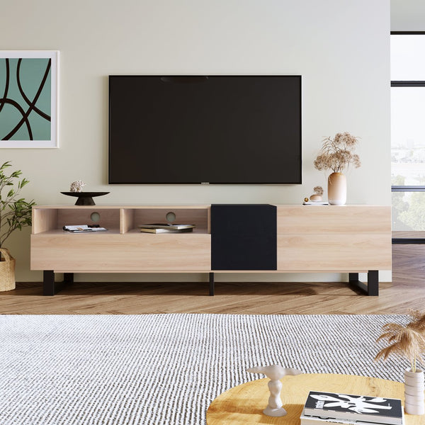 English Elm Modern TV Stand 42" Console for Large TVs, Sturdy 110lb Capacity, Double Storage & Drop Door Design Natural Wood WF303474AAP