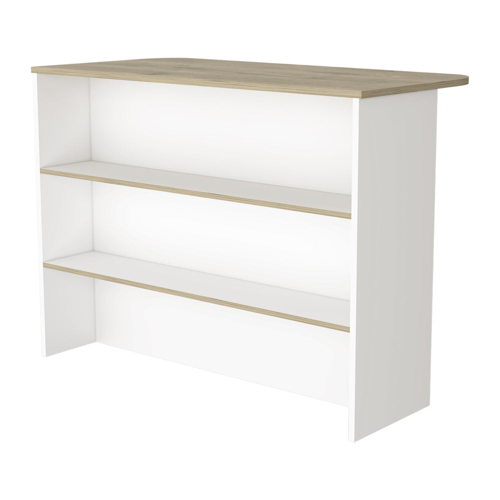 English Elm White 3-Tier Kitchen Island with Light Pine Accents — Spacious Prep Surface, Durable Manufactured Wood, Stylish Storage B062S00215
