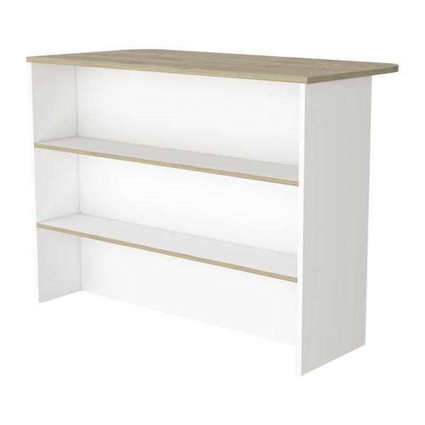 English Elm White 3-Tier Kitchen Island with Light Pine Accents — Spacious Prep Surface, Durable Manufactured Wood, Stylish Storage B062S00215