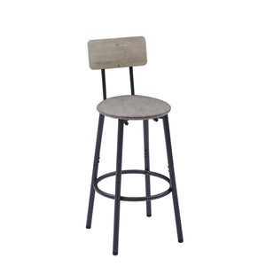 English Elm Round Bar Table Set with Two Pu Leather Stools Steel Frame Kitchen Pub Dining Grey W1162101846